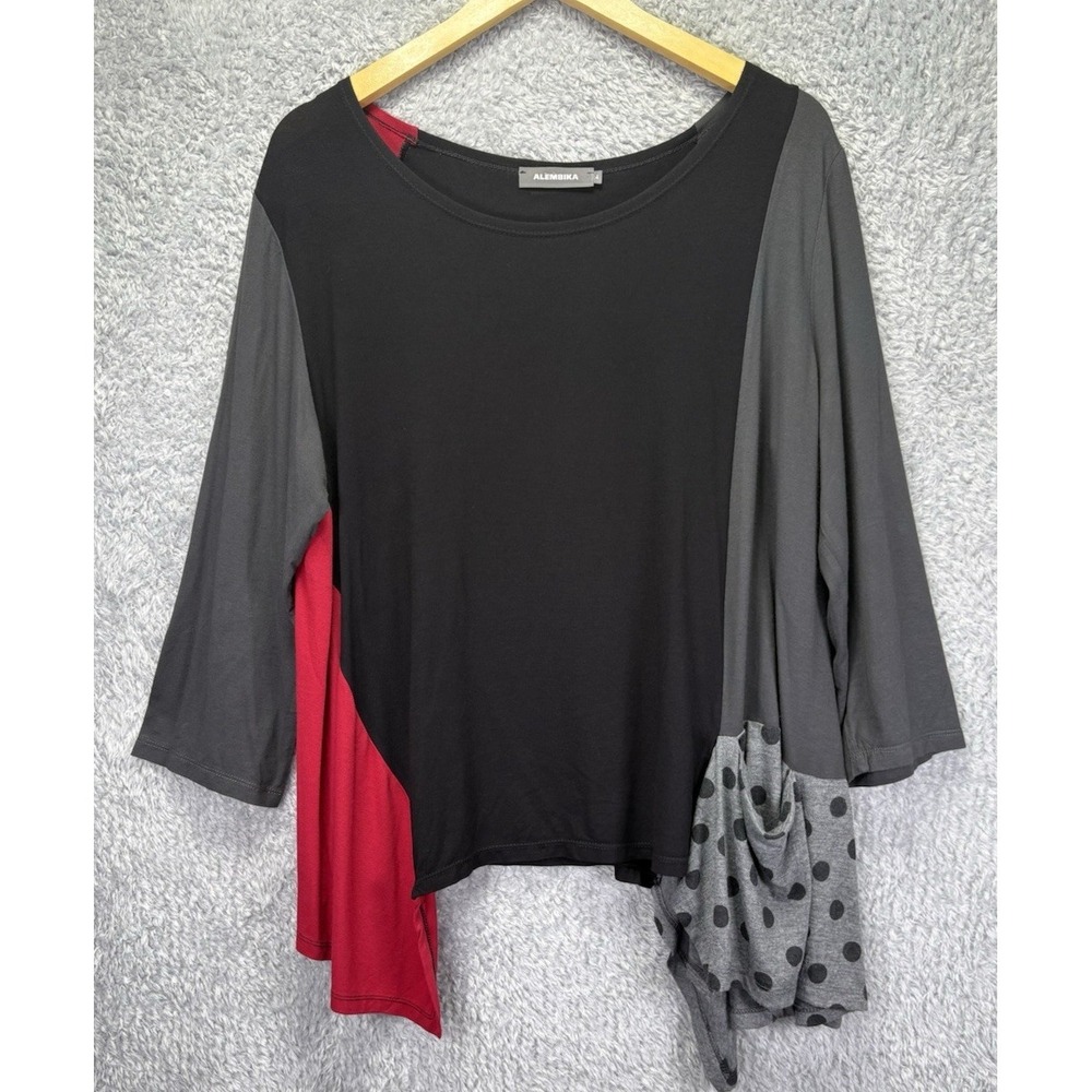 Alembika Women Size 4 M Asymmetrical Tunic Top Mixed Media Color Block Lagenlook